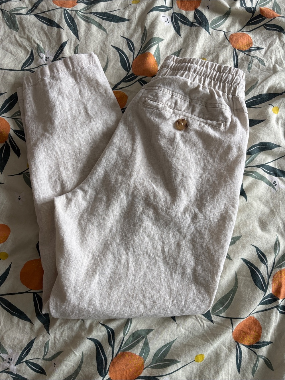 Men’s Cotton On Beige Drawstring Linen-Blend Pants